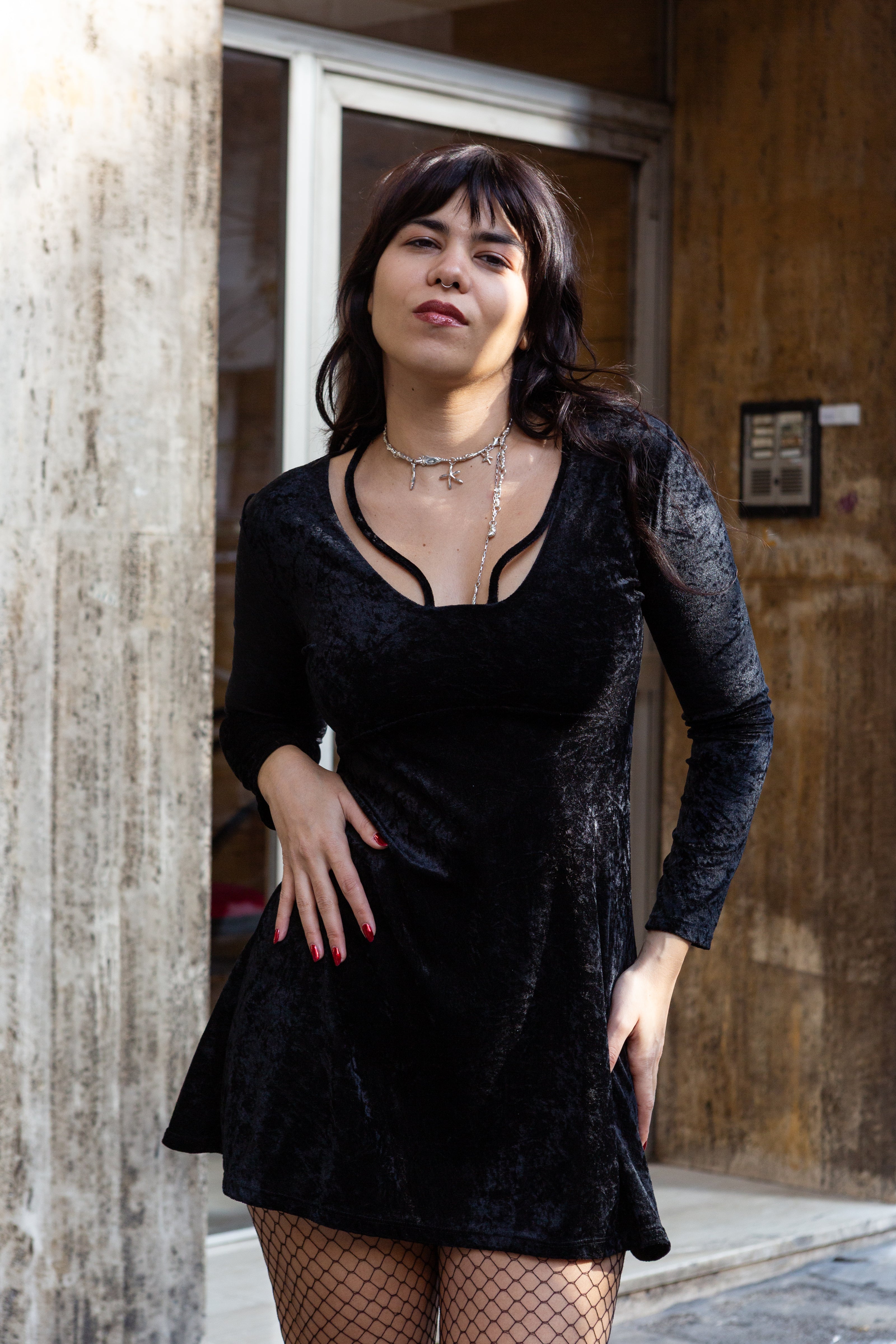 Super cute black velvet mini dress (S)