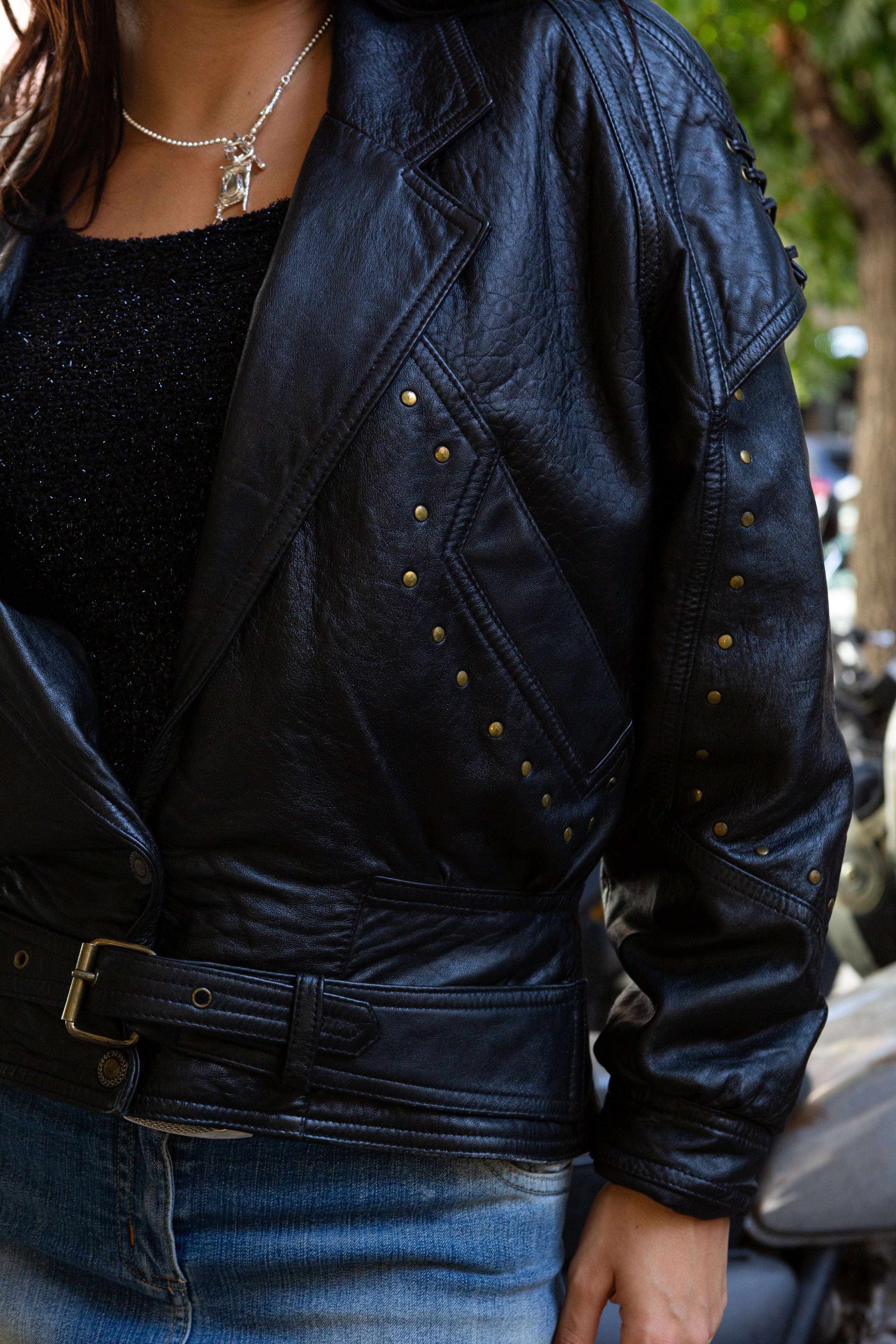 Vintage 80s biker leather jacket with stud detailing