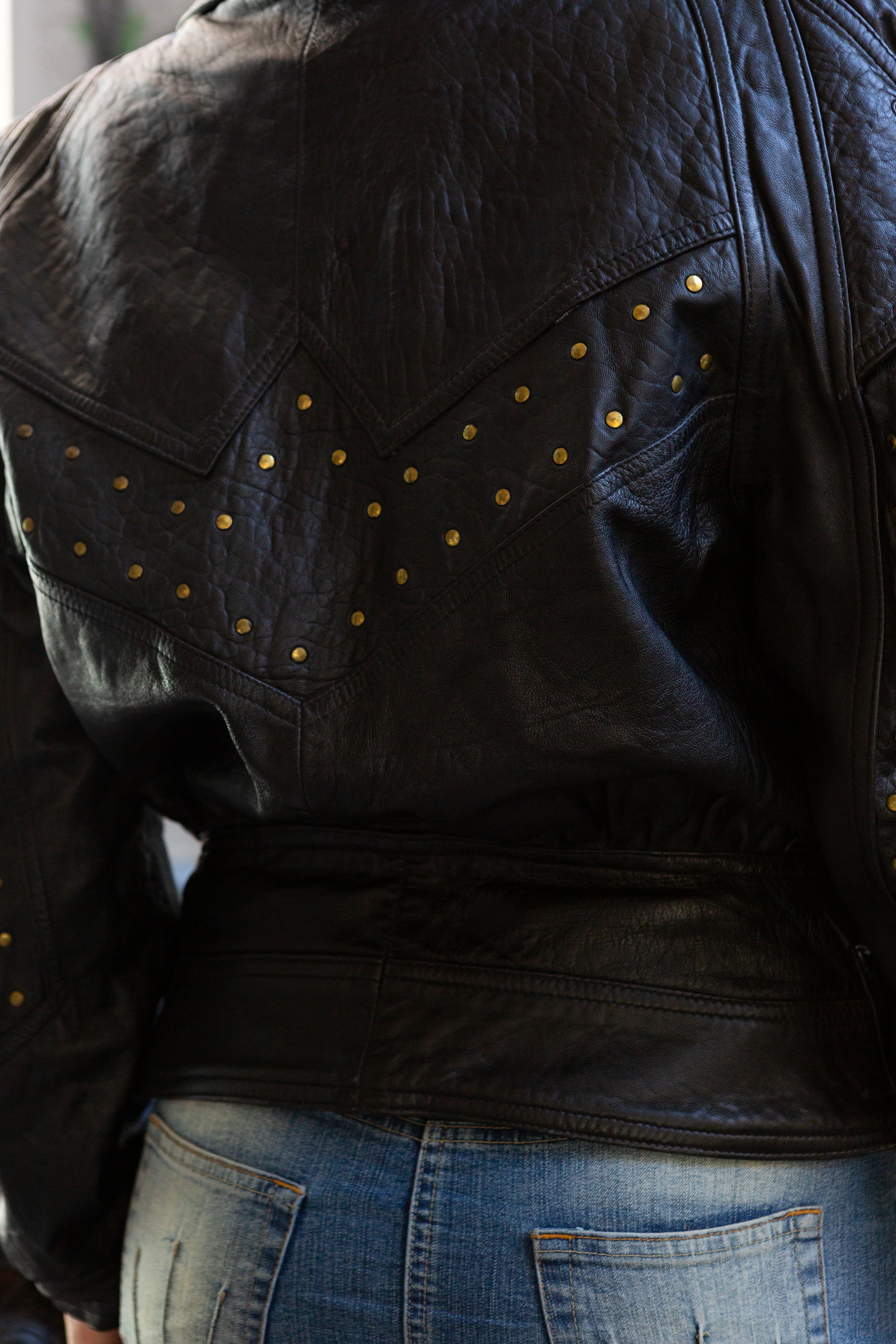 Vintage 80s biker leather jacket with stud detailing