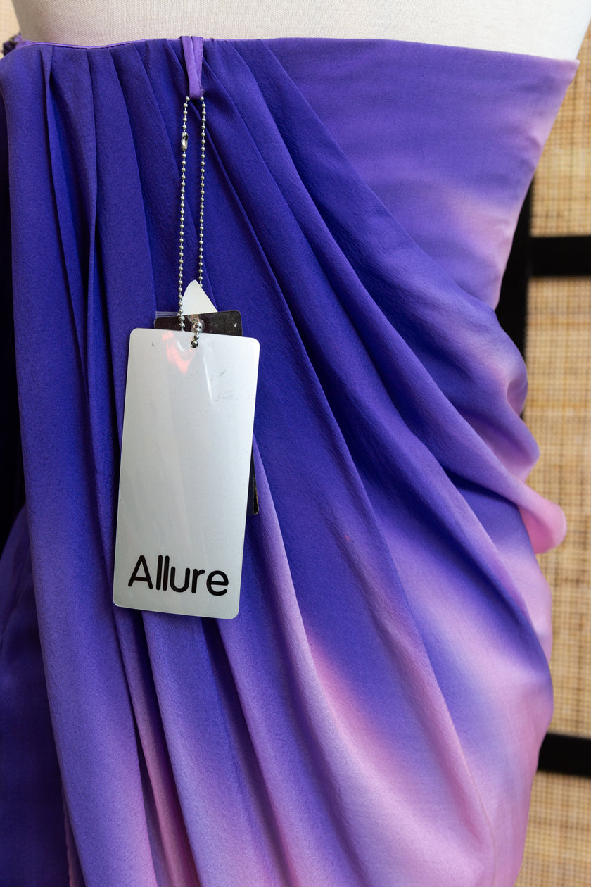 Allure Ombre Goddess Dress – Strapless Draped Gown with Floral Beading