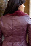 Super cute burgundy leather jacket with fur collar (XS/S)