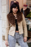 Vintage faux suede jacket with shearling collar (S)