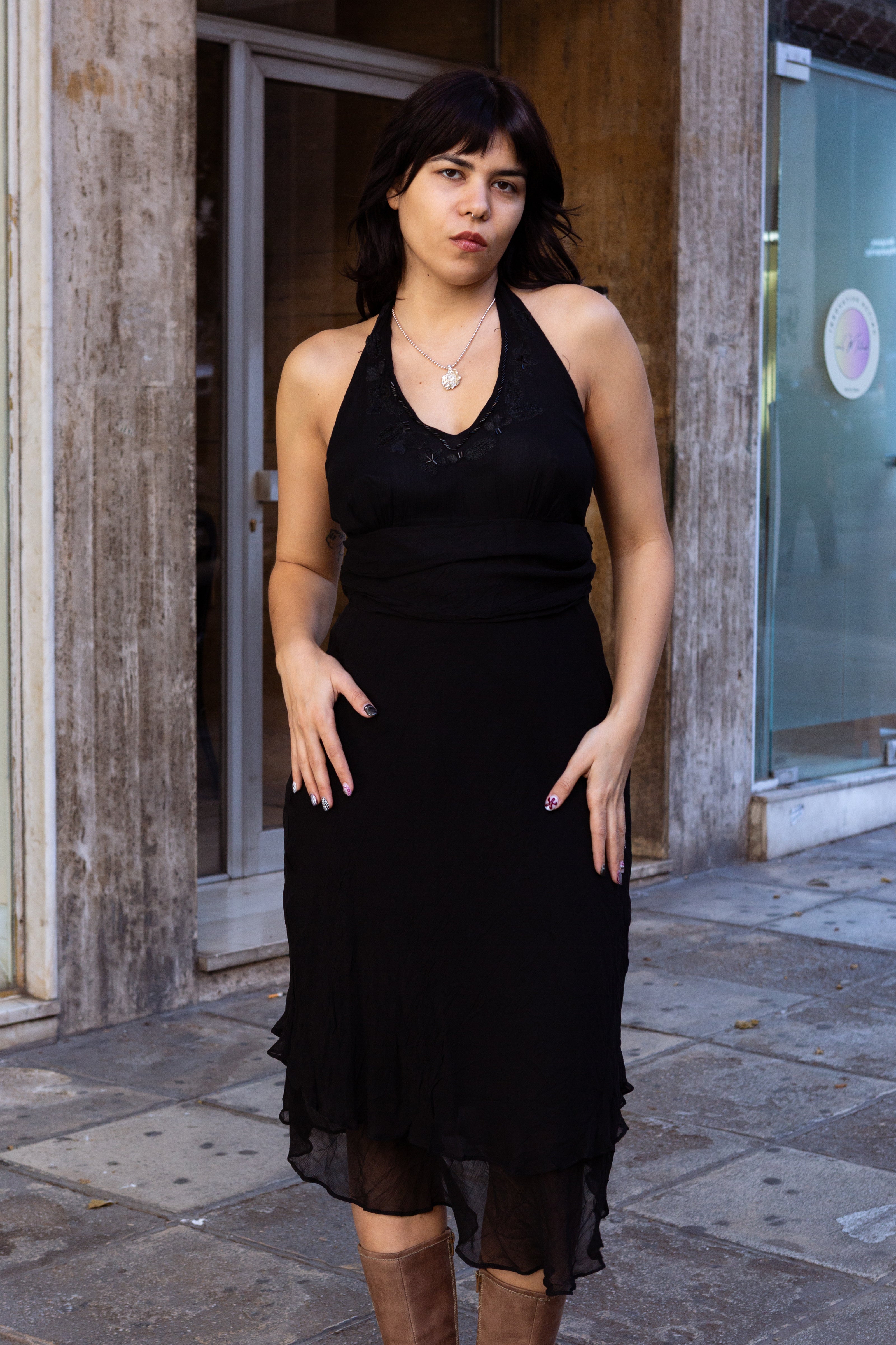 Deadstock ESPRIT 100% silk backless dress (L)