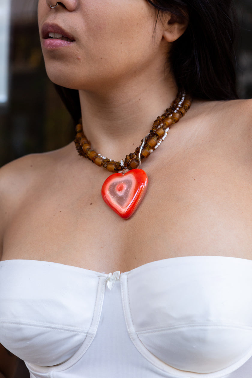 Deadstock heart Y2K necklace with glass beads
