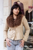 Vintage faux suede jacket with shearling collar (S)