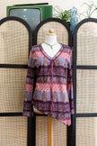 Boho Dreams Vintage Top – 90s Asymmetrical Paisley Blouse in Purple & Pink