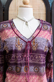 Boho Dreams Vintage Top – 90s Asymmetrical Paisley Blouse in Purple & Pink