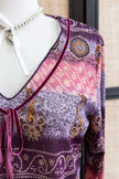 Boho Dreams Vintage Top – 90s Asymmetrical Paisley Blouse in Purple & Pink