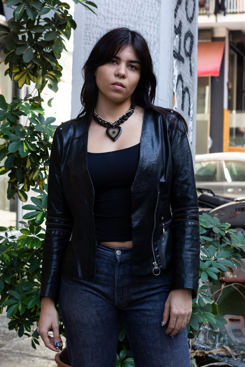 Super hot leather jacket with silver stud details