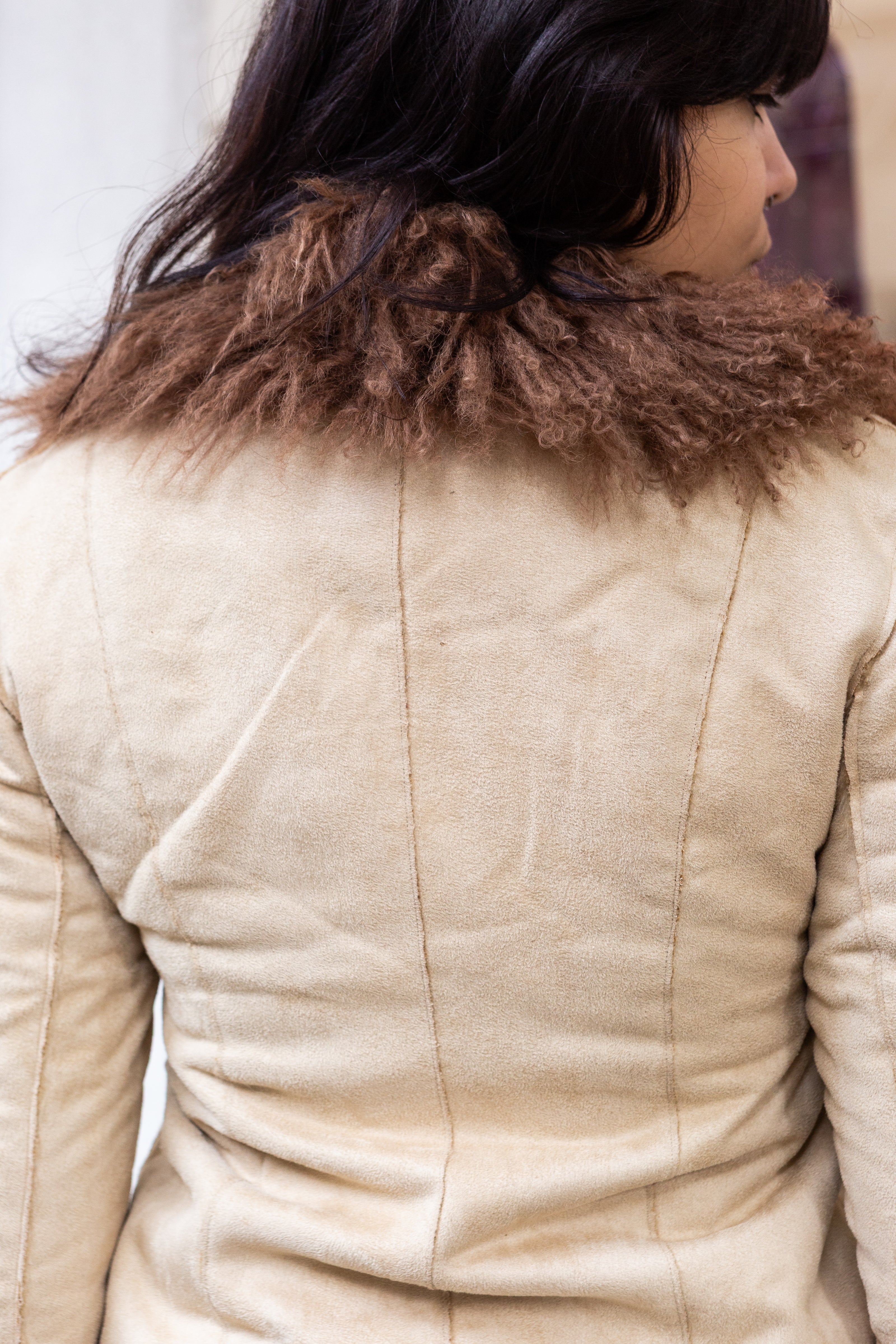 Vintage faux suede jacket with shearling collar (S)