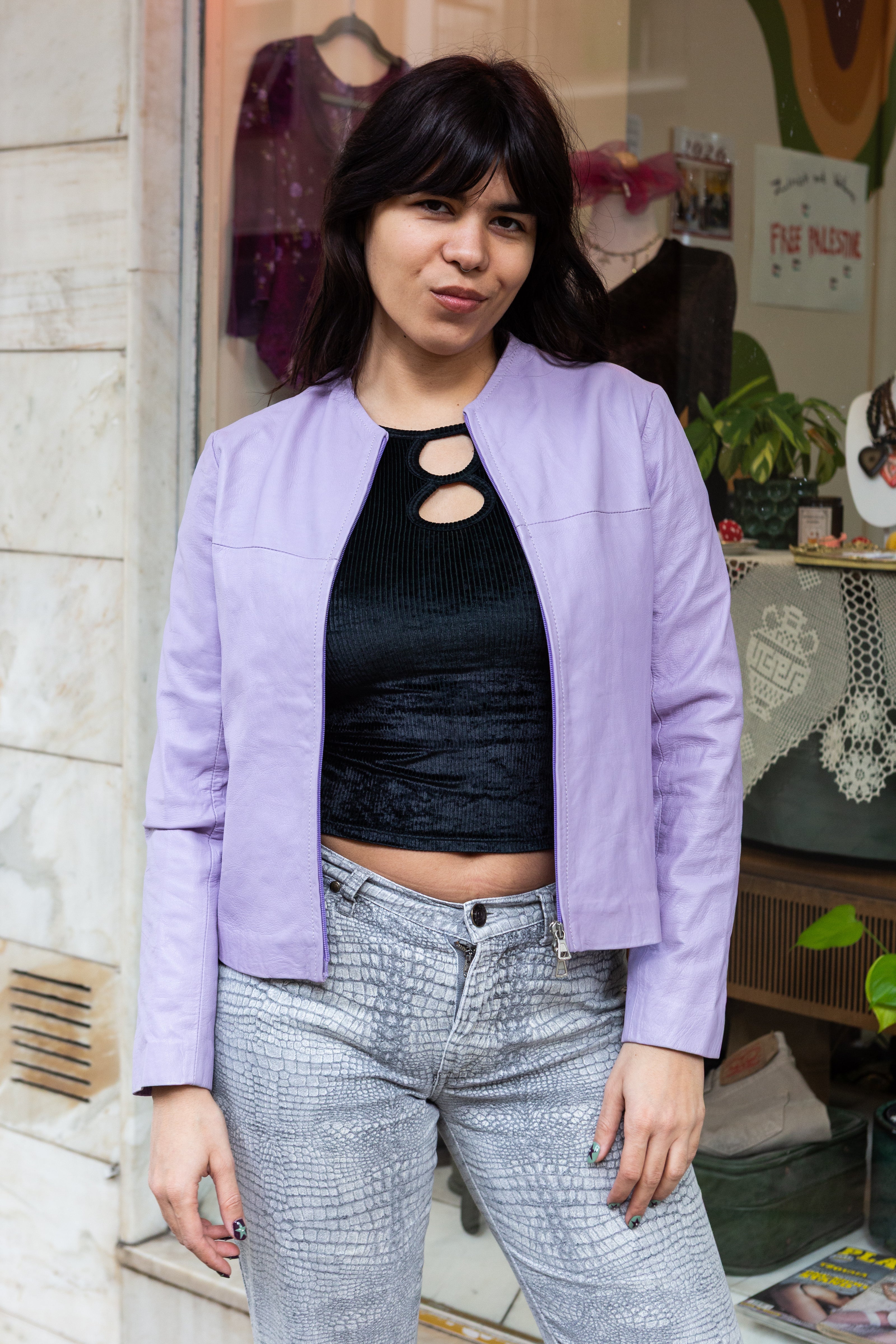Super cute lilac faux leather jacket (S/M)