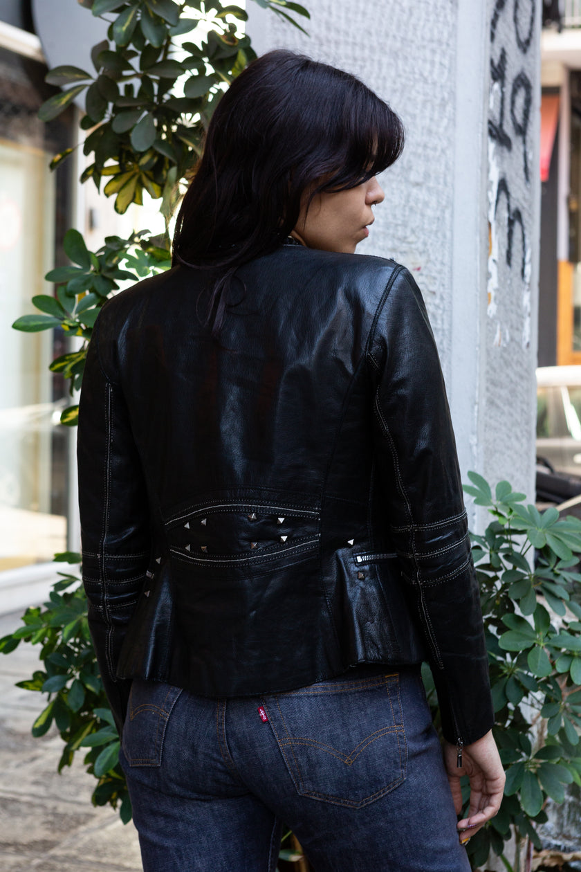 Super hot leather jacket with silver stud details