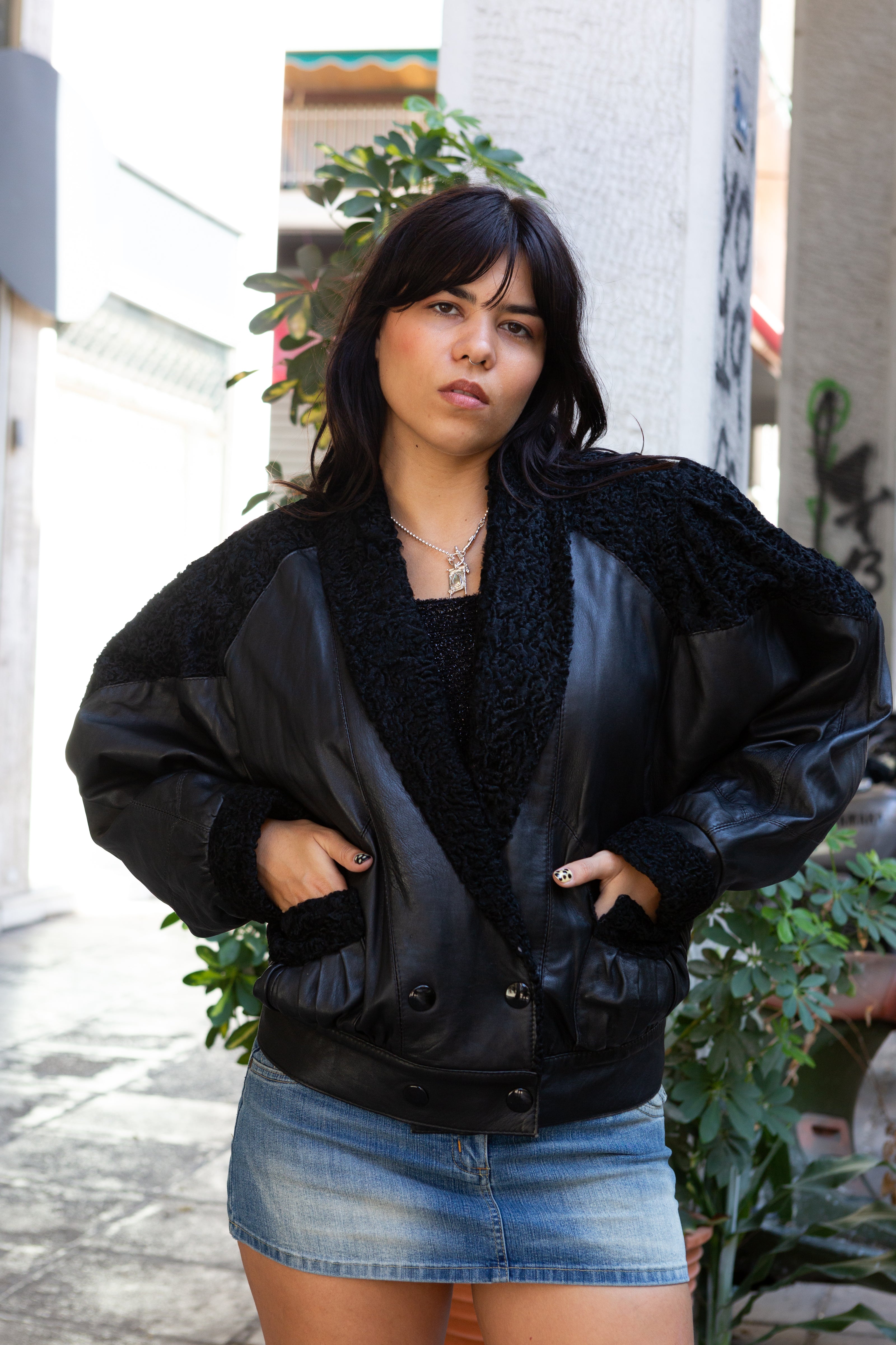 Vintage womens 80s shearling jacket