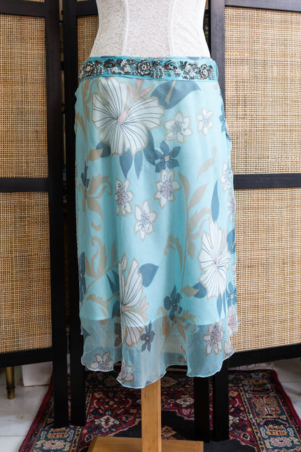 Vintage 100% silk Chiffon Skirt with Beaded Waist