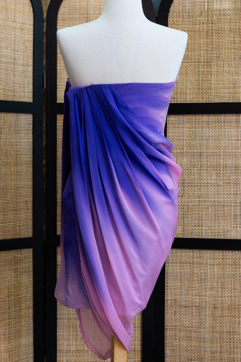 Allure Ombre Goddess Dress – Strapless Draped Gown with Floral Beading