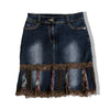 Vintage denim skirt with lace details (S)