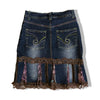 Vintage denim skirt with lace details (S)