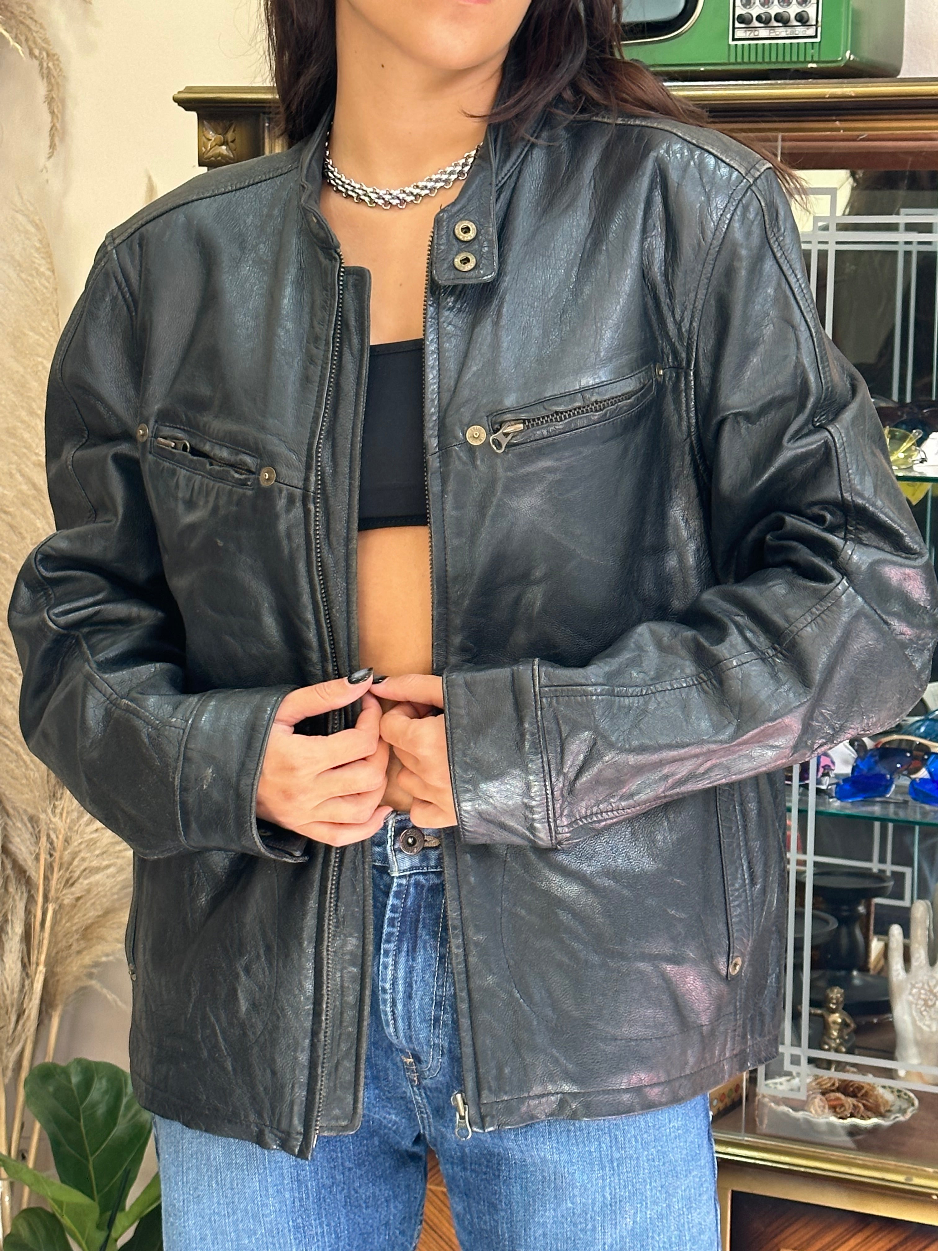 Vintage leather biker jacket