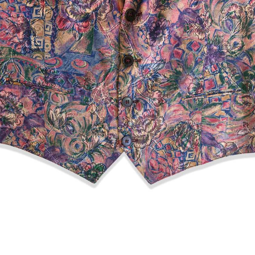 Vintage NEW FAST multicolor abstract floral print waistcoat vest (XL)