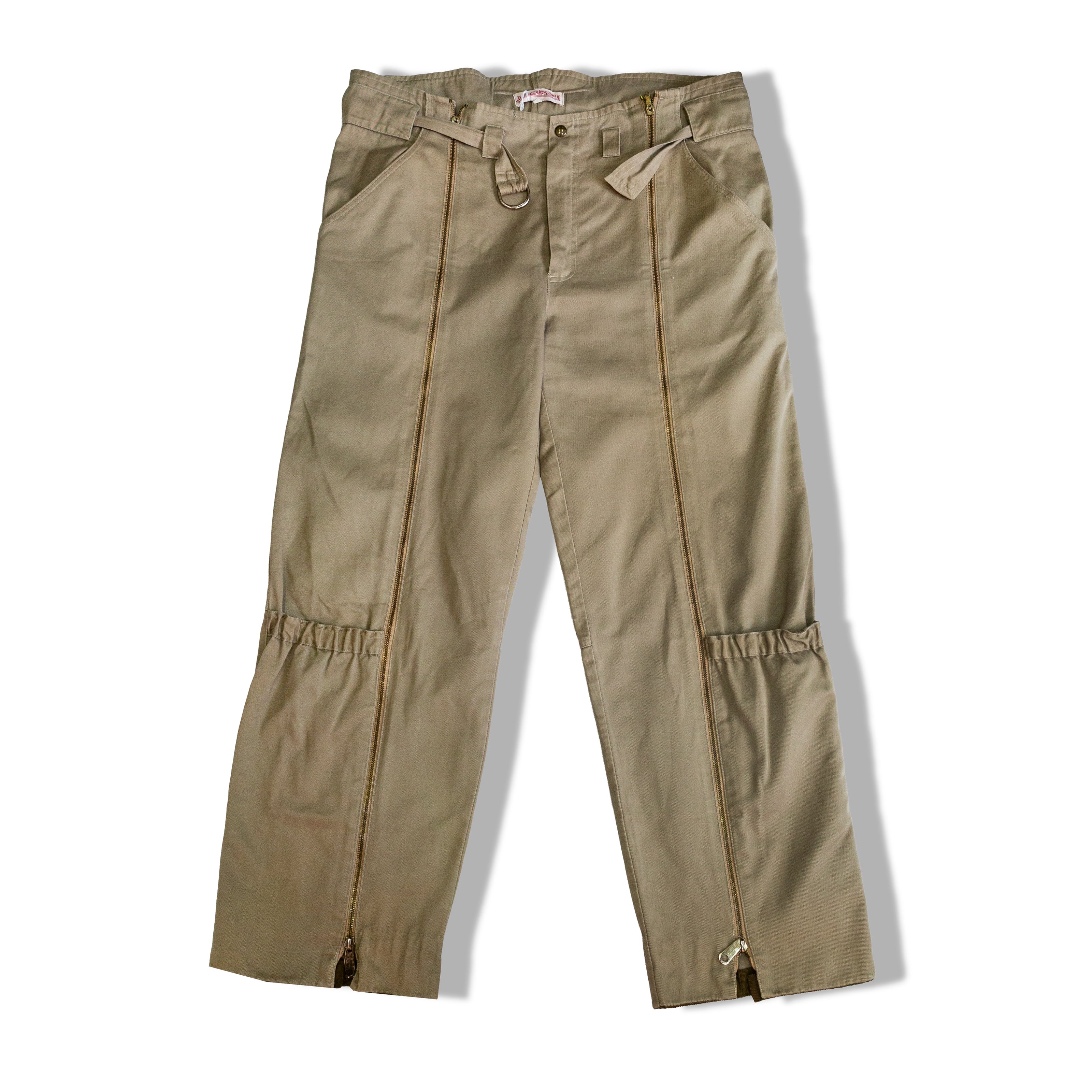Olive utility pants with zippers
