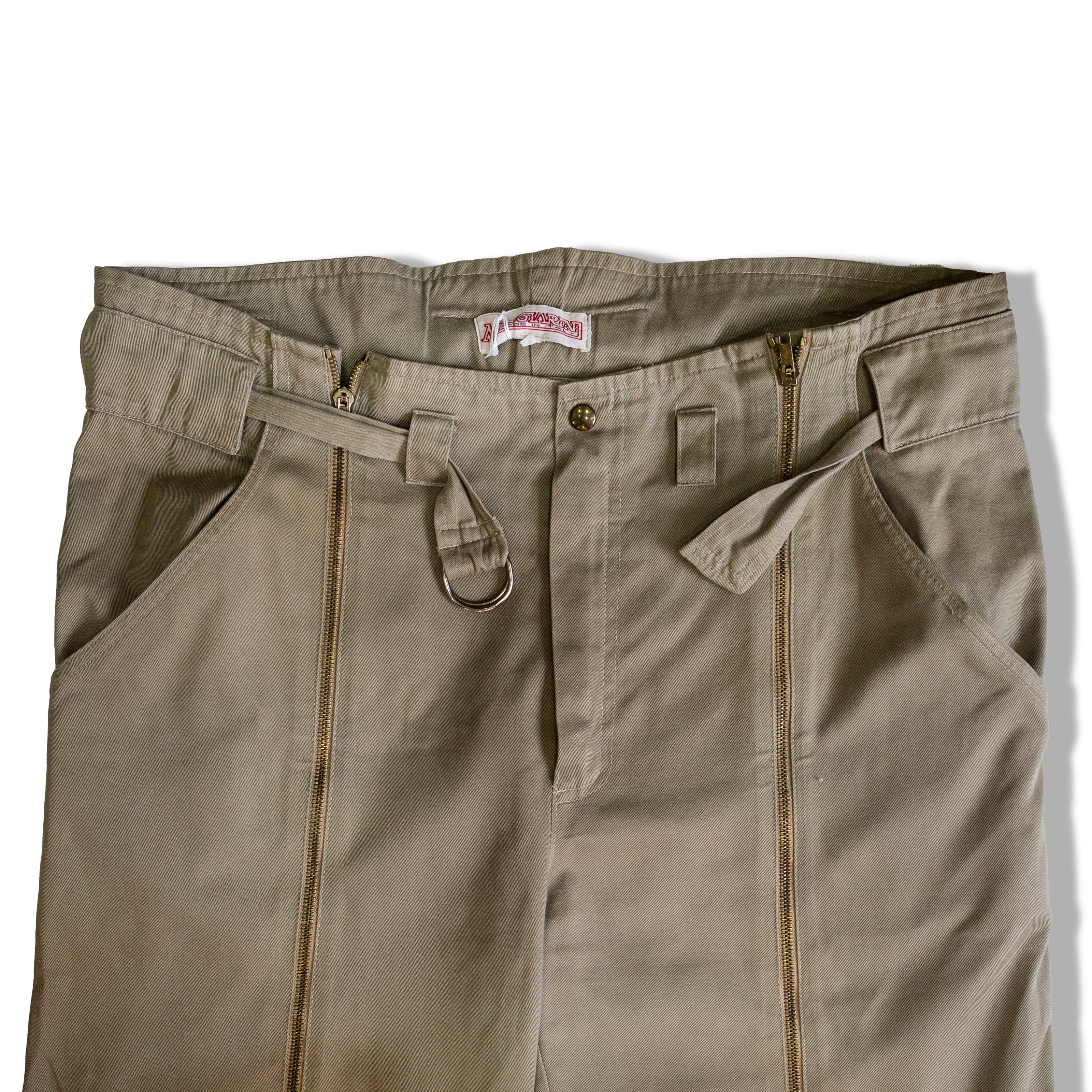 Olive utility pants with zippers