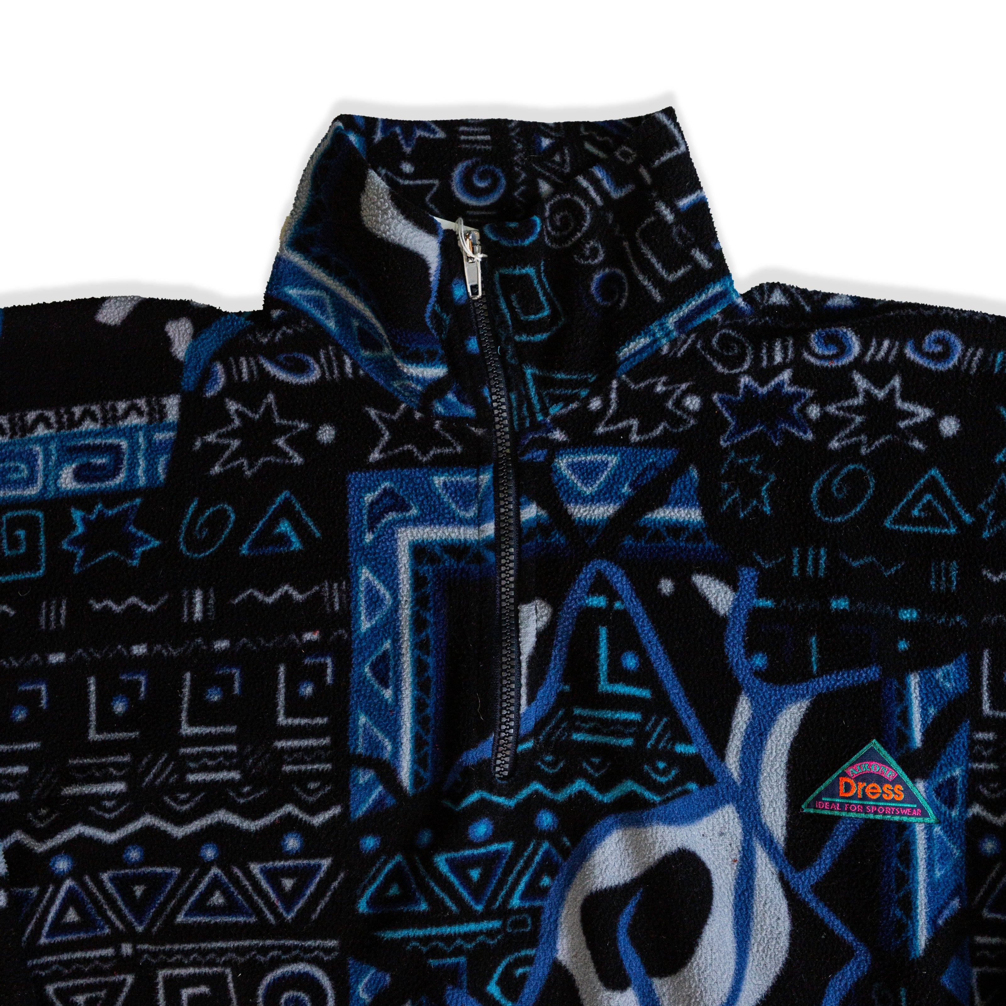 Vintage Geometric Half Zip Print Fleece Pullover (M)