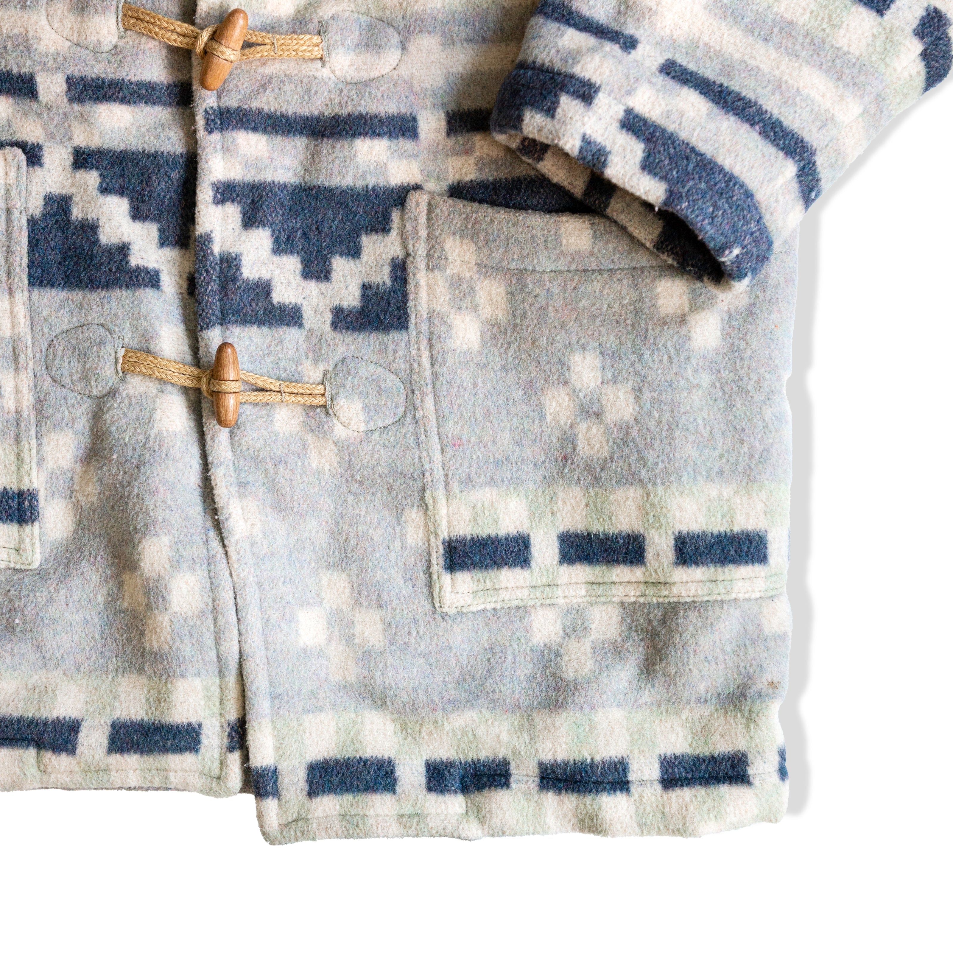 Hooded Toggle Wool Duffle Coat – Southwestern Aztec Style Pattern