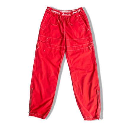 Utility red pants with elastic waistband
