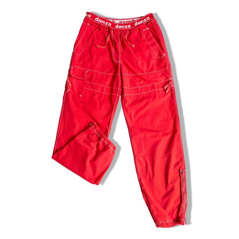 Utility red pants with elastic waistband