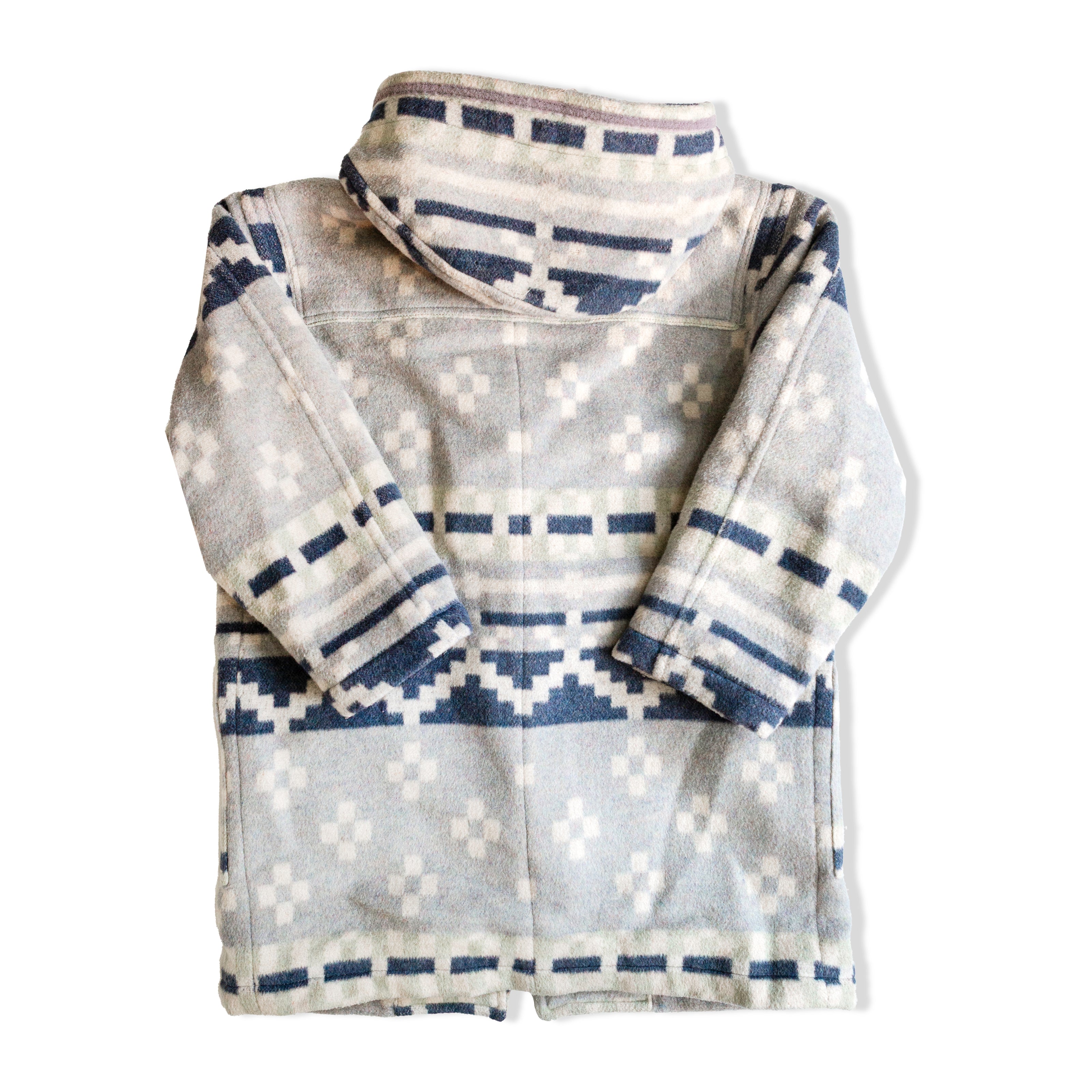 Hooded Toggle Wool Duffle Coat – Southwestern Aztec Style Pattern