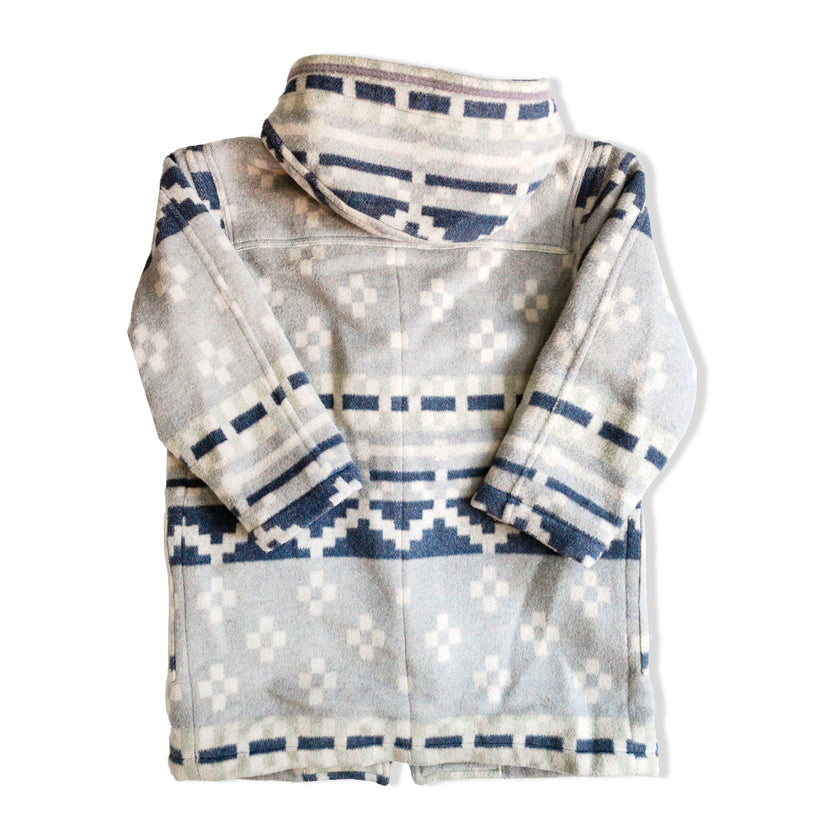 Hooded Toggle Wool Duffle Coat – Southwestern Aztec Style Pattern