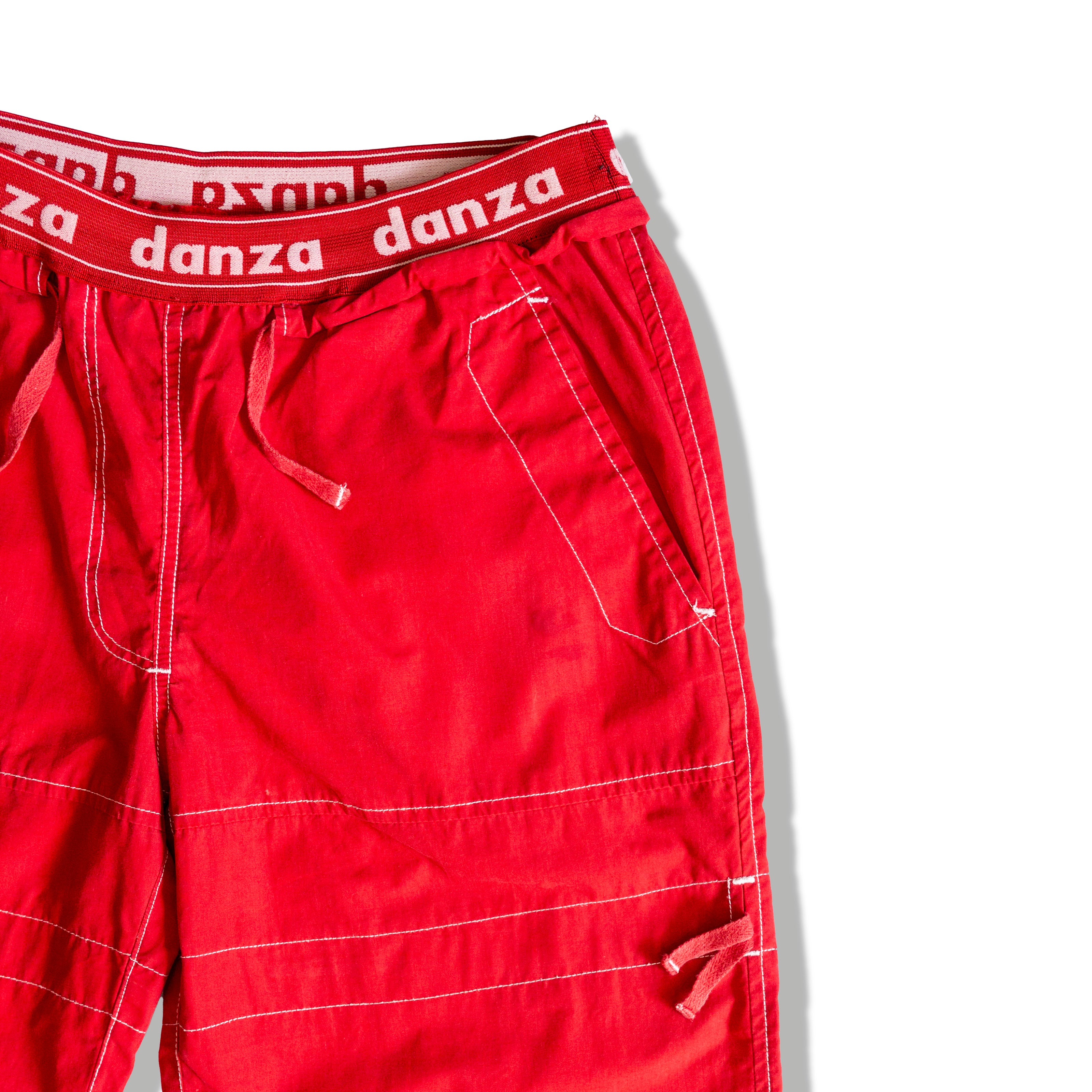 Utility red pants with elastic waistband