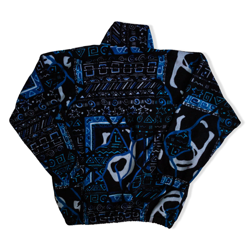 Vintage Geometric Half Zip Print Fleece Pullover (M)