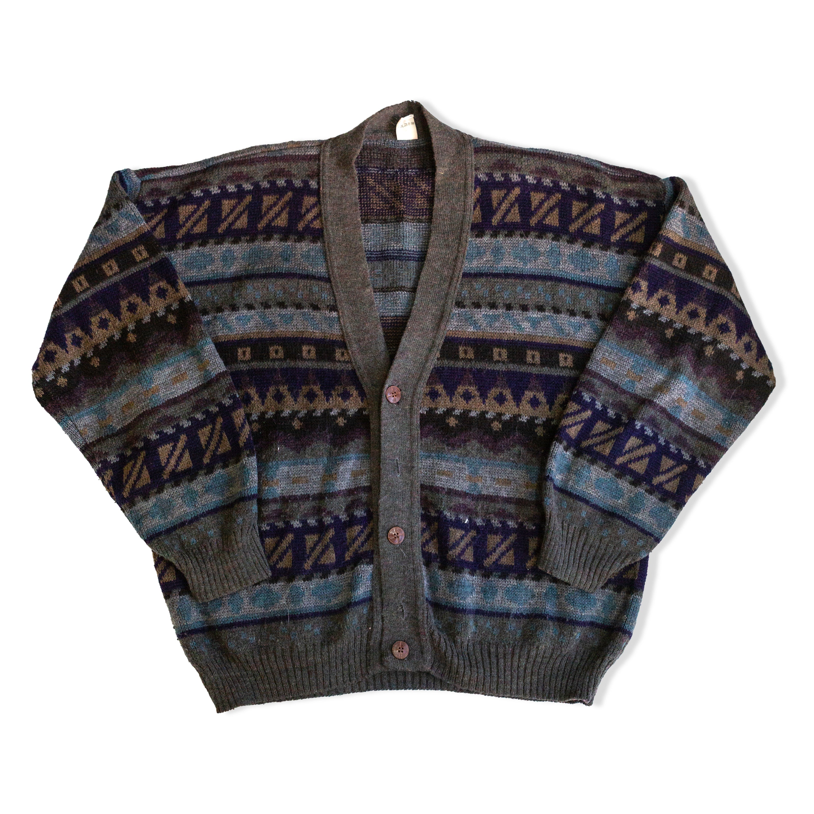 Vintage Men’s acrylic & wool blend funky knit cardigan (M)