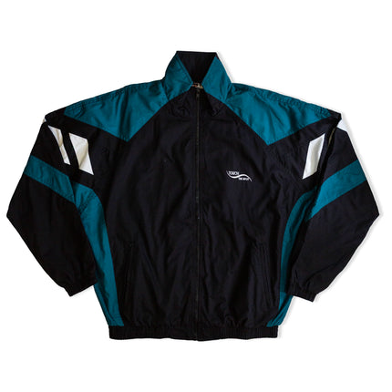 Touch The Spot Track Jacket Men’s Black Teal Full Zip Windbreaker (M)