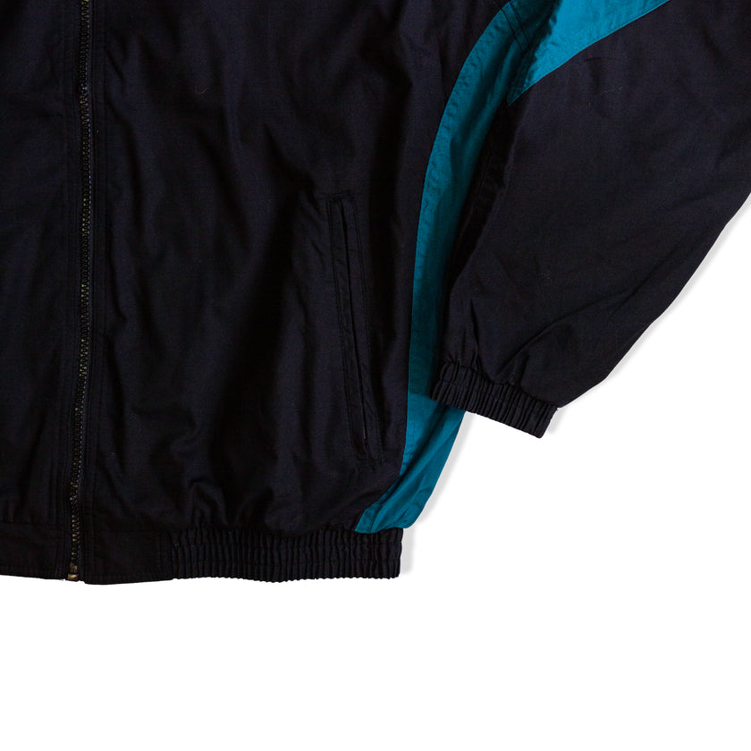 Touch The Spot Track Jacket Men’s Black Teal Full Zip Windbreaker (M)