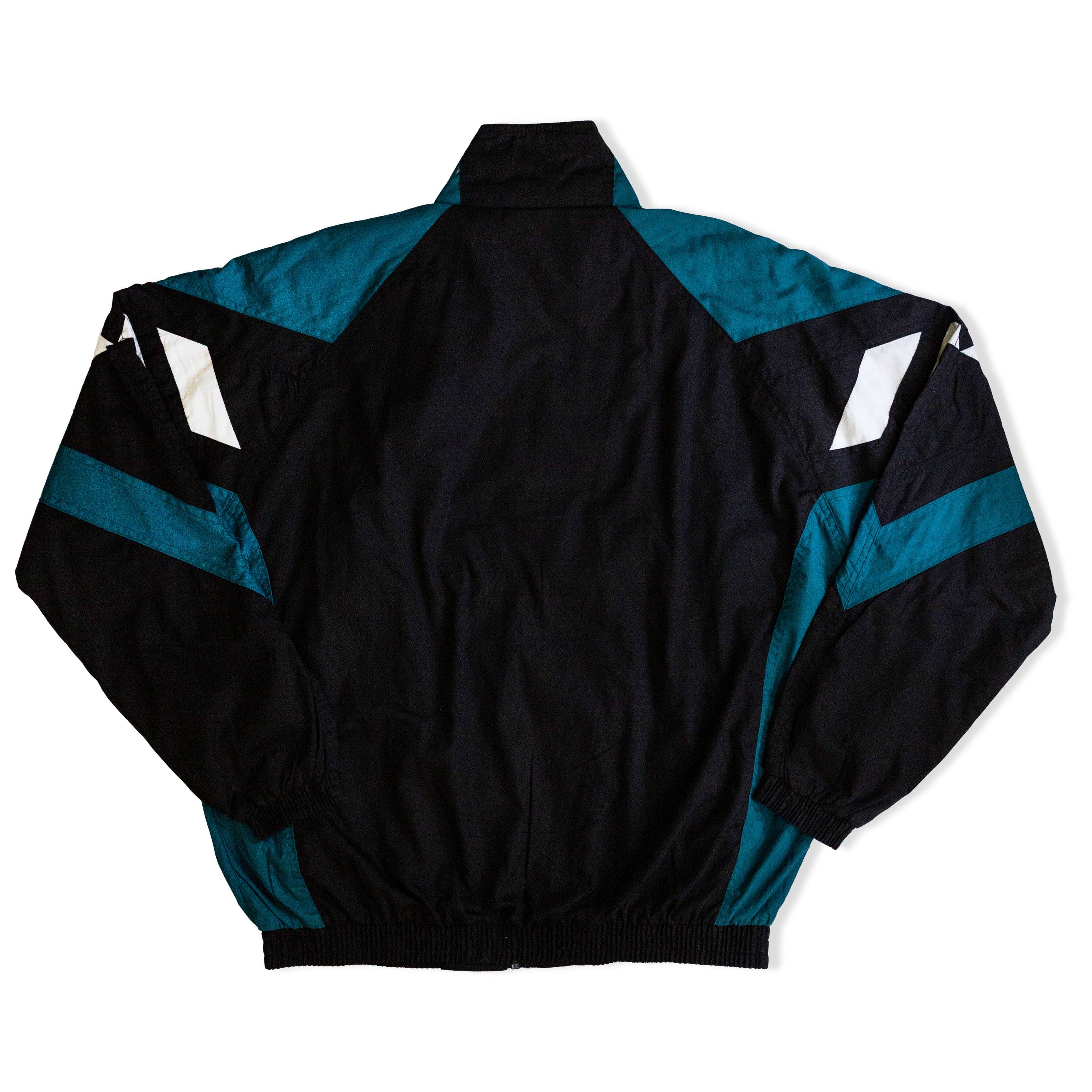 Touch The Spot Track Jacket Men’s Black Teal Full Zip Windbreaker (M)