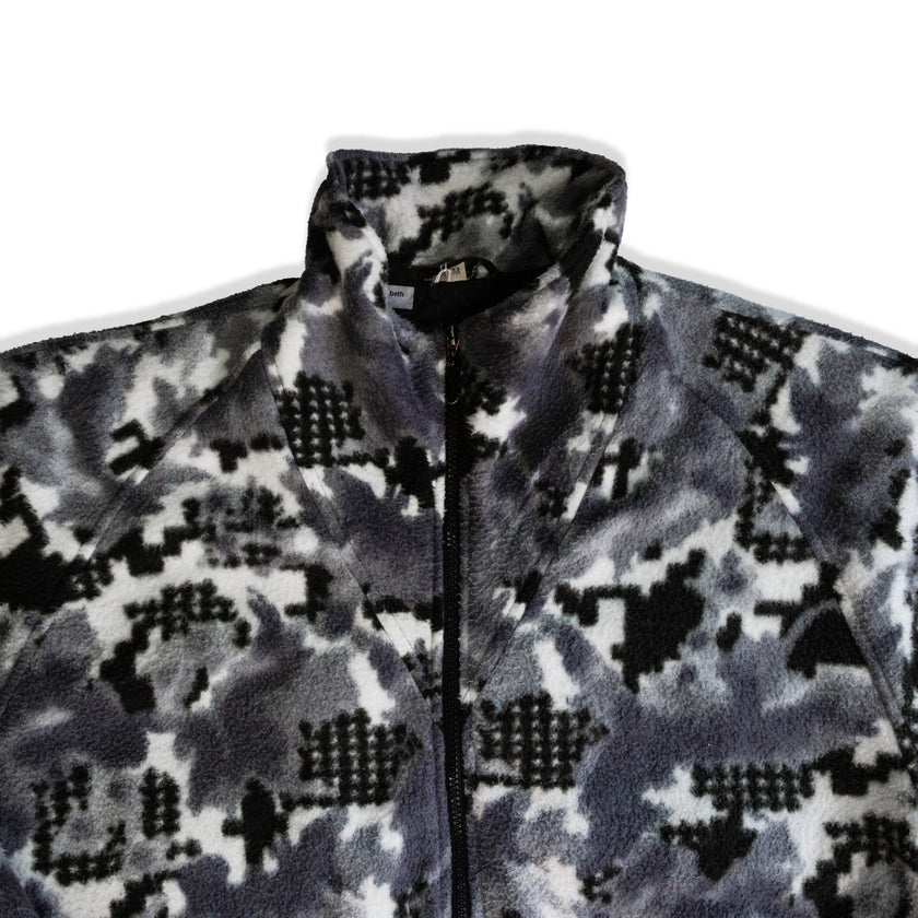 Vintage Abstract Full Zip Pattern Fleece Jacket  (M)