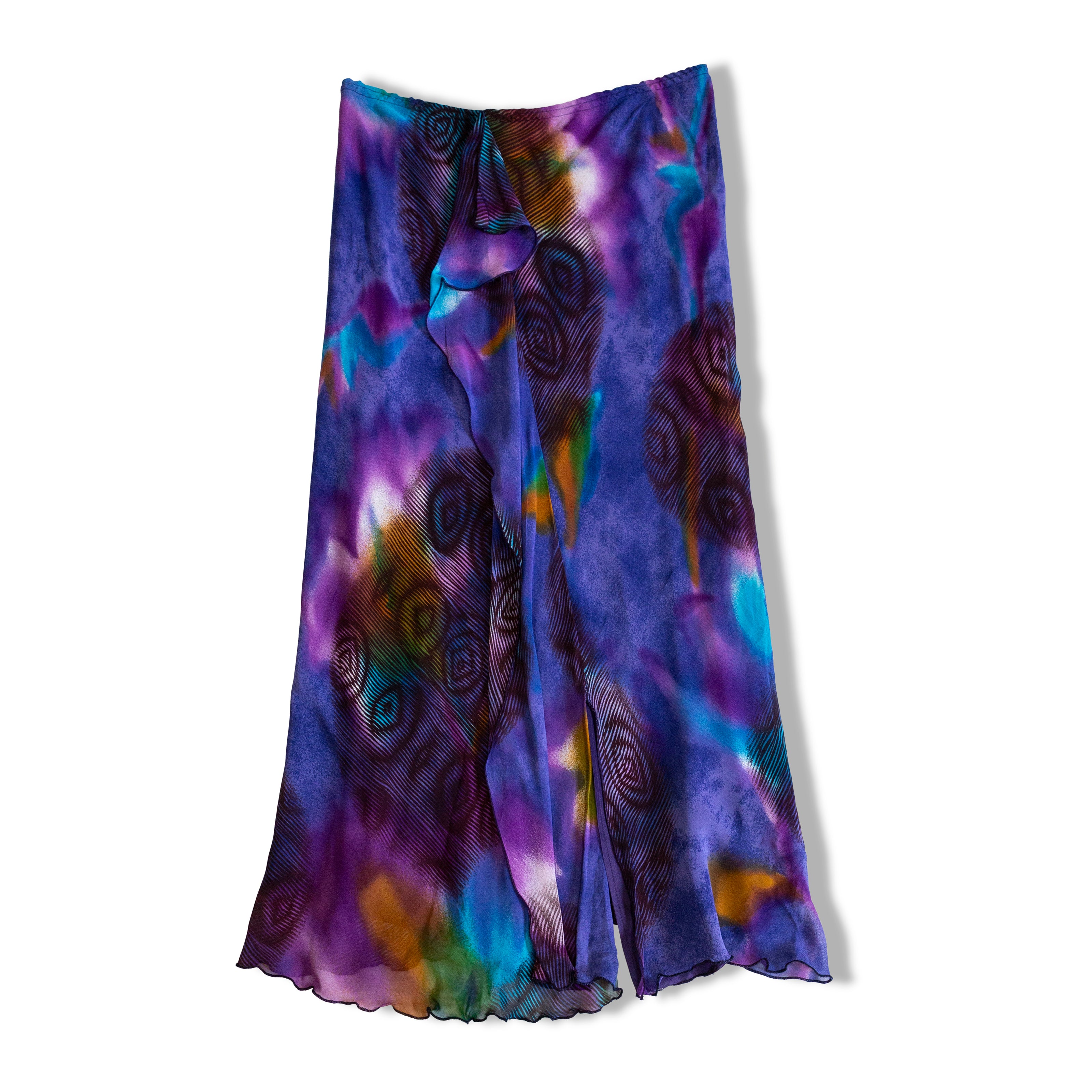GERMANO ZAMA maxi funky paterned 100% viscose skirt with ruffle details (L)