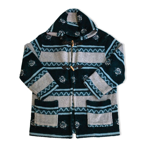 Vintage Hooded Fleece Toggle Coat Men’s Aztec Tribal Pattern Winter Jacket (XL)