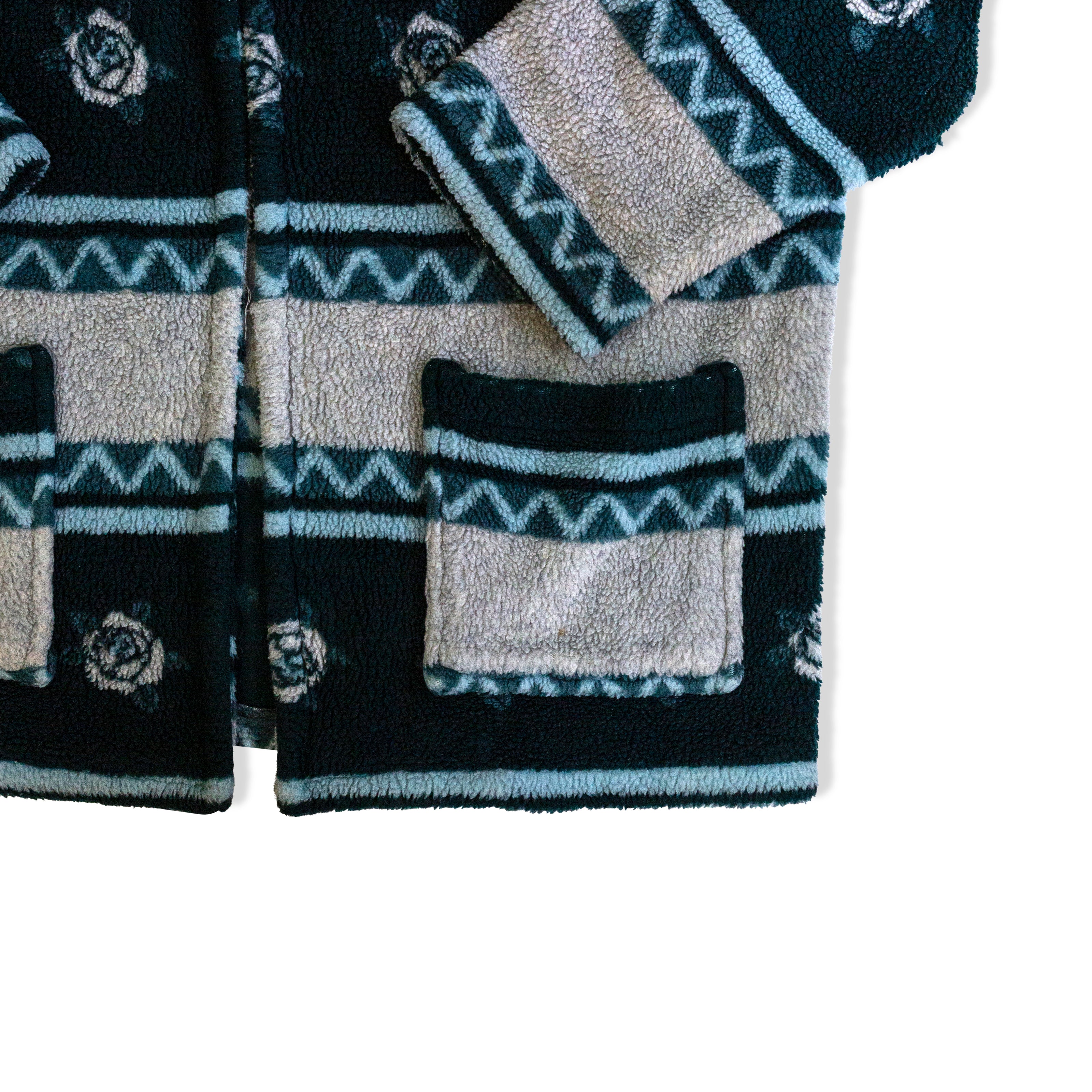 Vintage Hooded Fleece Toggle Coat Men’s Aztec Tribal Pattern Winter Jacket (XL)