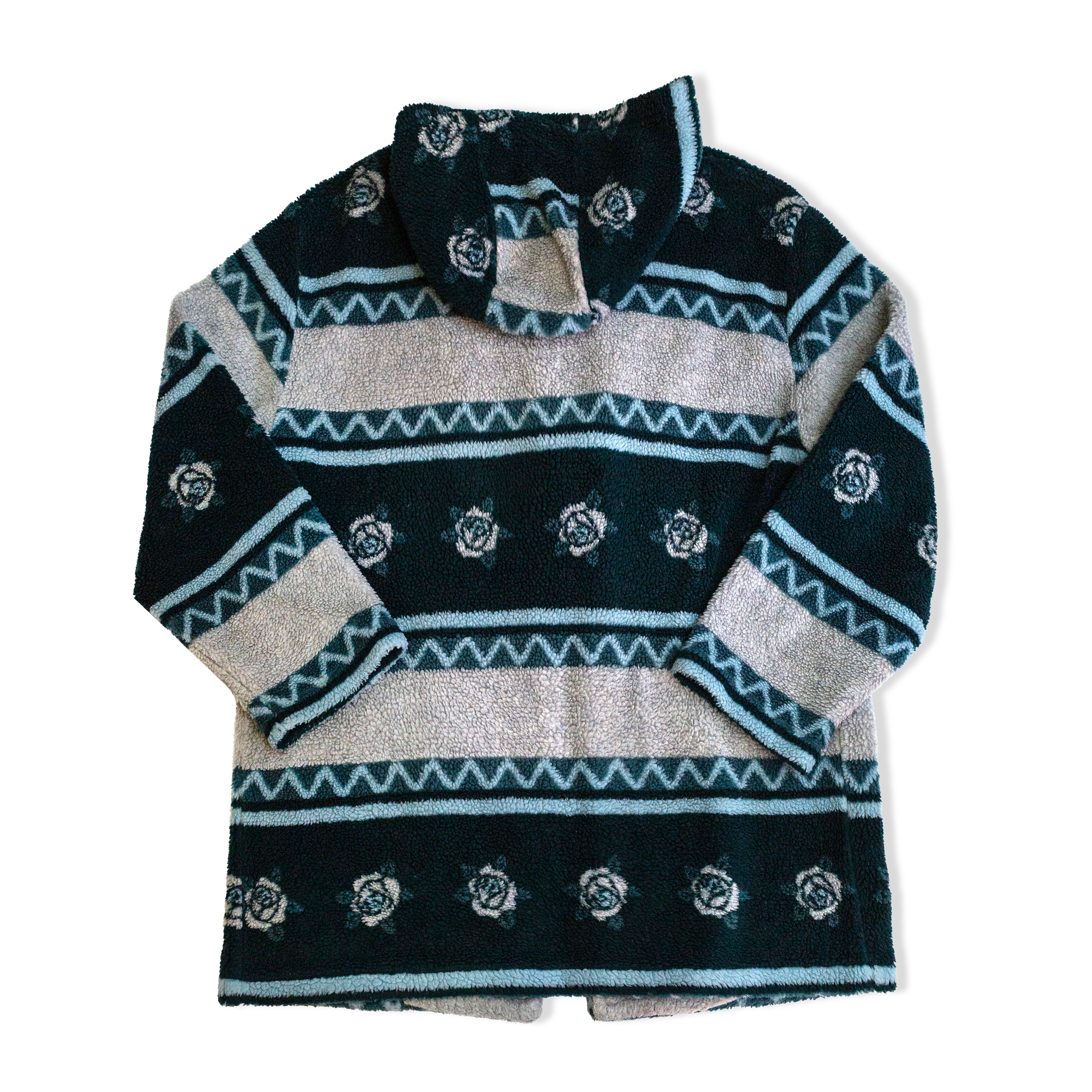 Vintage Hooded Fleece Toggle Coat Men’s Aztec Tribal Pattern Winter Jacket (XL)