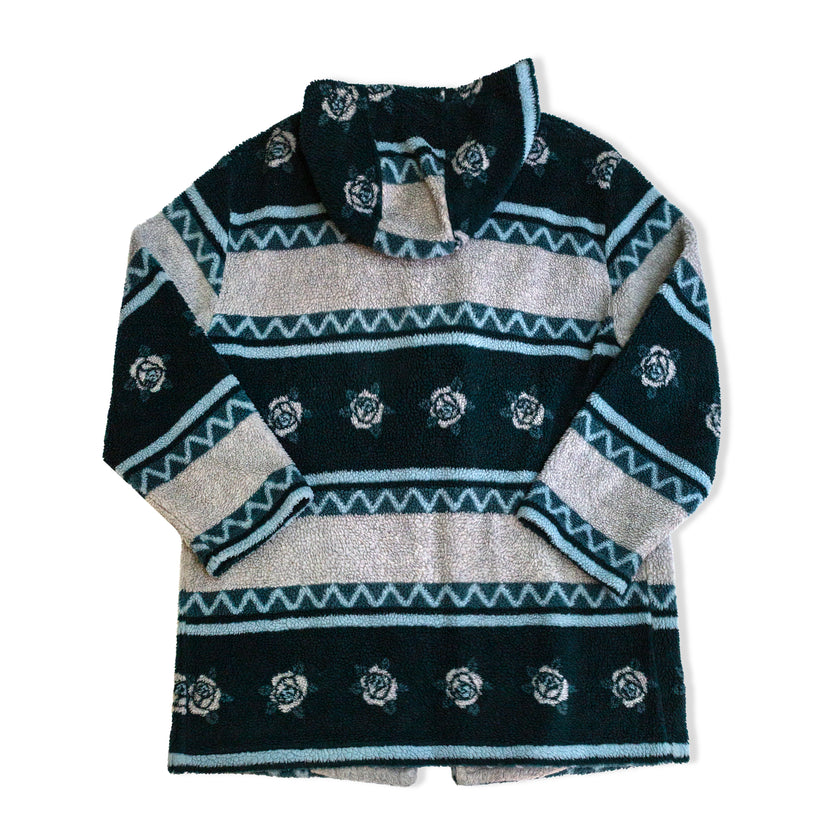 Vintage Hooded Fleece Toggle Coat Men’s Aztec Tribal Pattern Winter Jacket (XL)