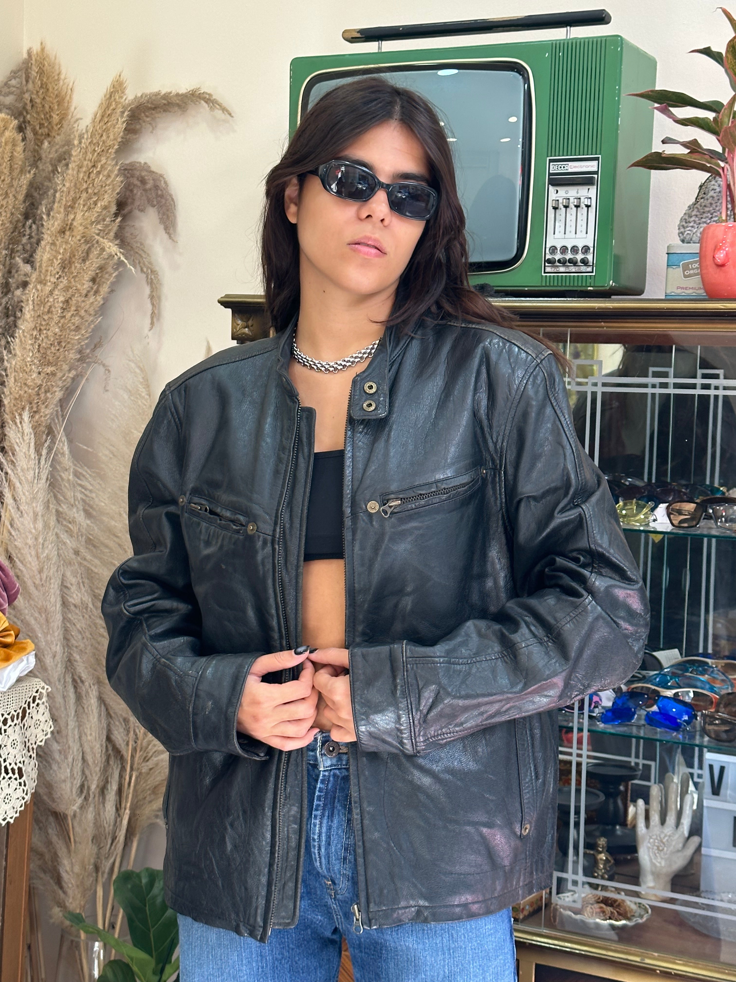 Vintage leather biker jacket