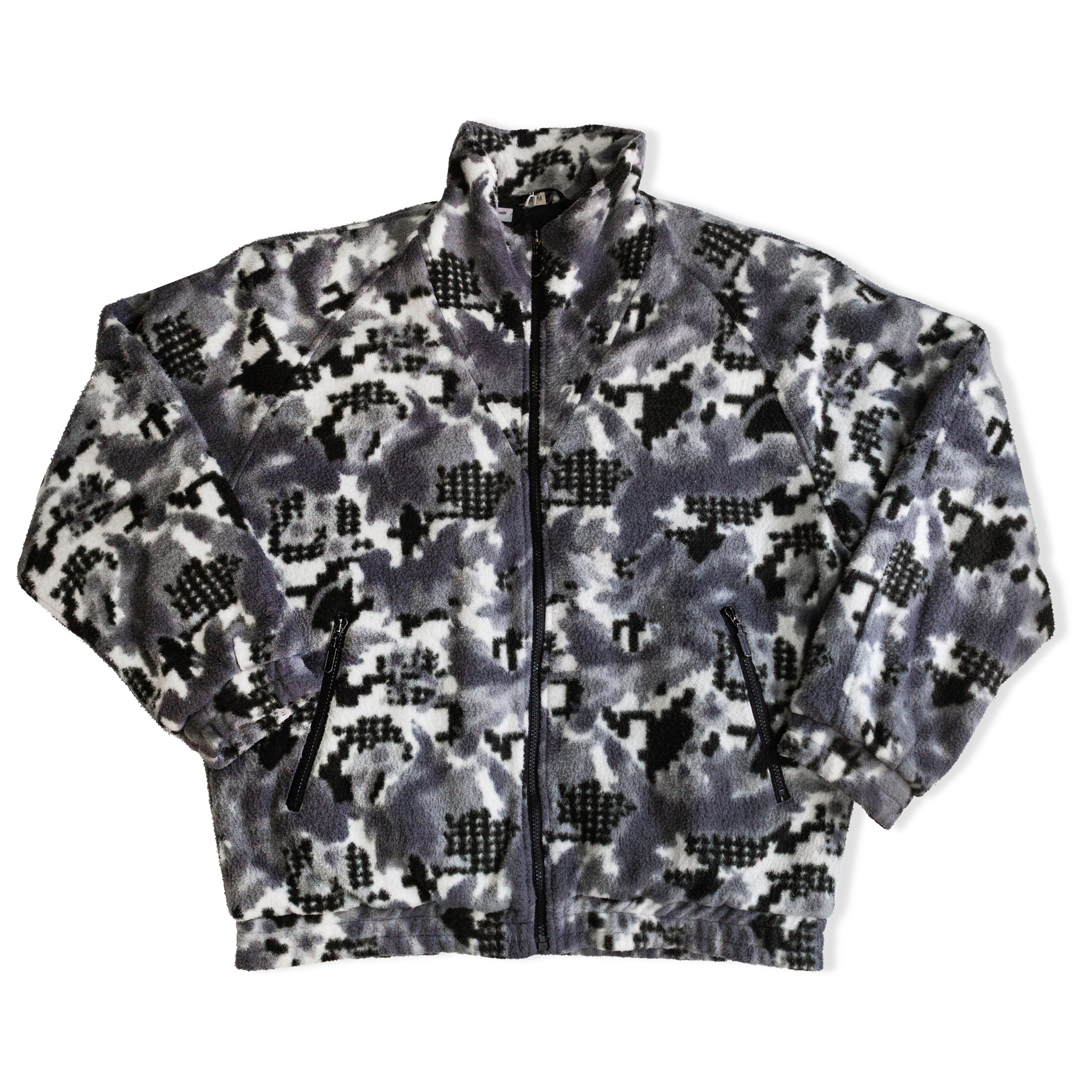 Vintage Abstract Full Zip Pattern Fleece Jacket  (M)