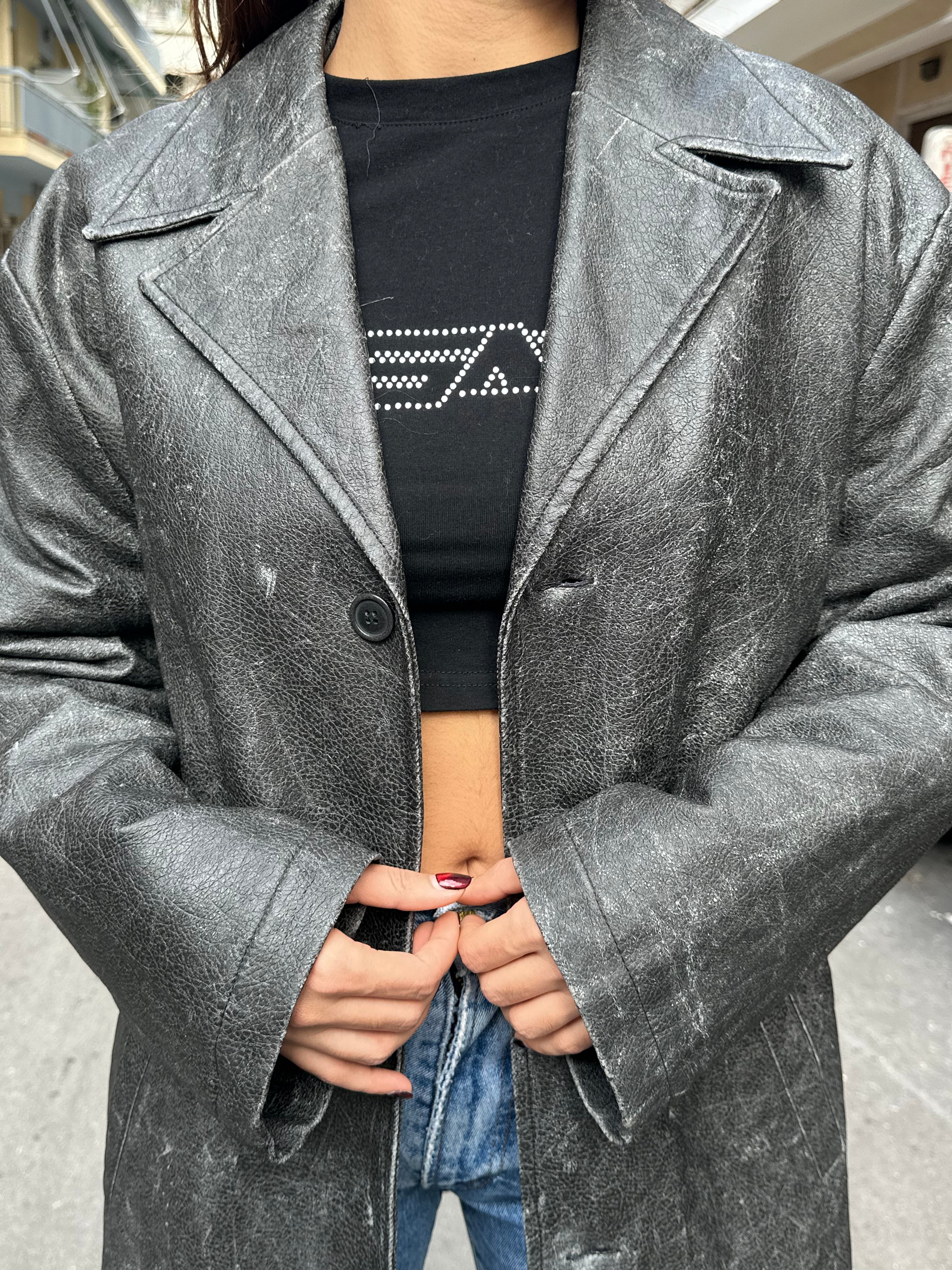 Vintage granite grey leather jacket