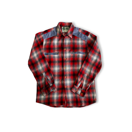 Vintage Baloon Street plaid woolblend overshirt with corduroy details (L)