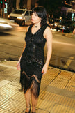 Stunning black beaded & sequin fringe flapper dress (M)