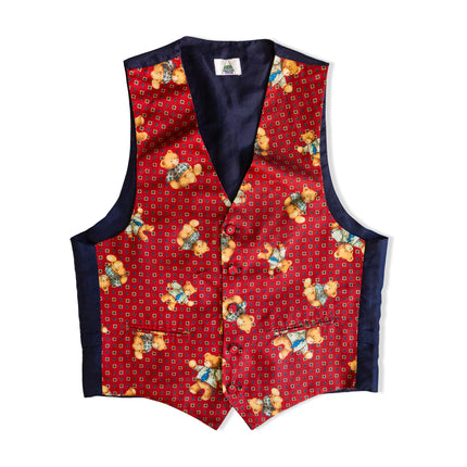 Vintage New Fast red teddy bear print waistcoat vest (L)