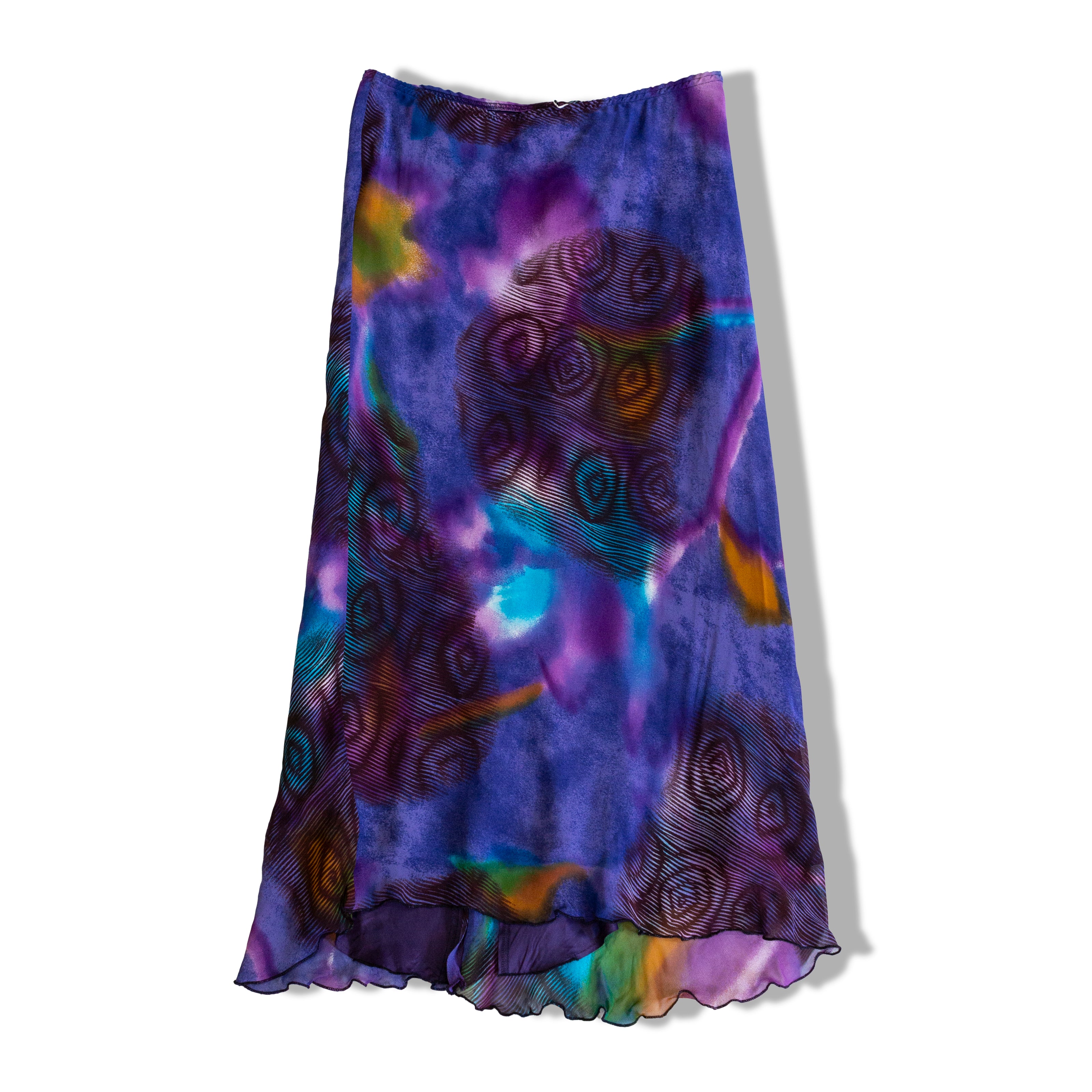 GERMANO ZAMA maxi funky paterned 100% viscose skirt with ruffle details (L)